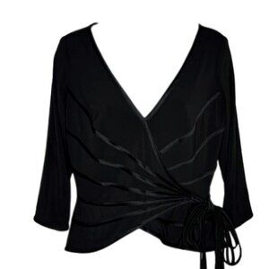 Tadashi Collection Faux Wrap Dressy Top - Black  - S